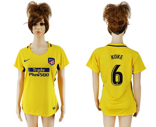Women's Atletico Madrid #6 Koke Away Soccer Club Jersey